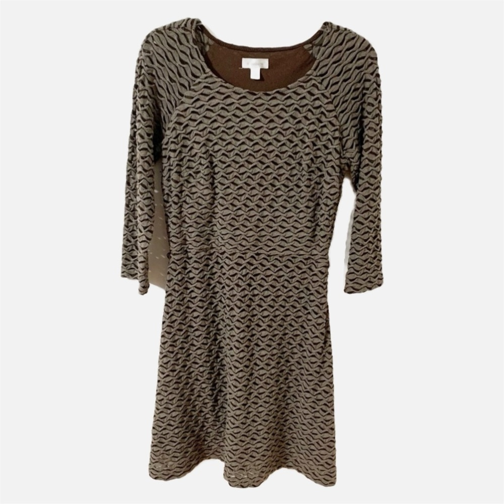 Dress Barn Petite Fully Lined A-Line Texture Fabric Dress 3/4 Sleeves Scoop Neck